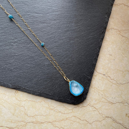 Watergreen Agate Two-way Long Gold-plated Necklace