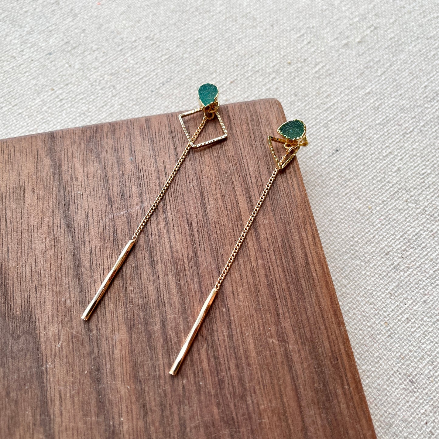 Green Druzy Stone Asymmetric Two-way Earring