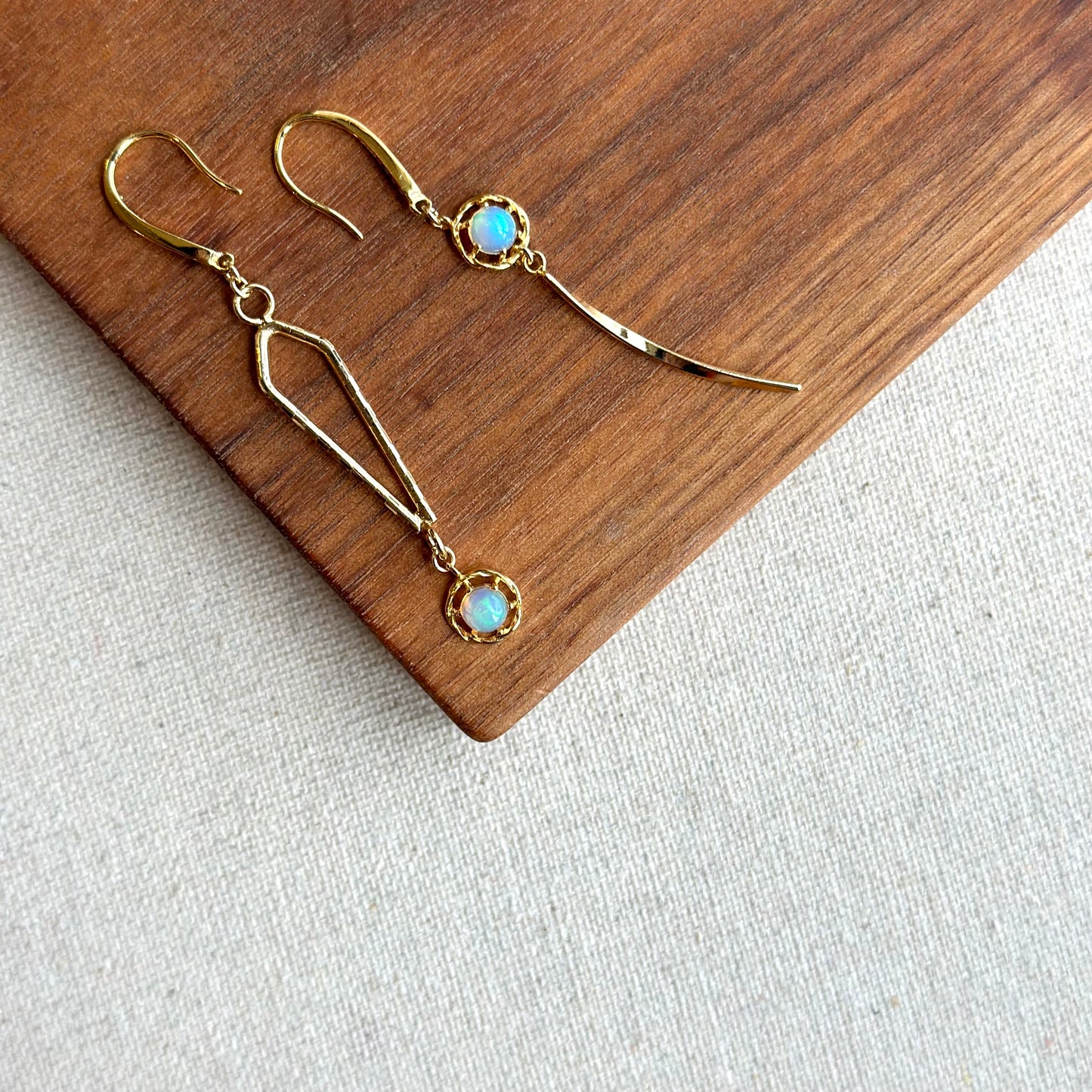 Opal and Sapphire Ear Hook Skinny Geometric Gold-plated Earring