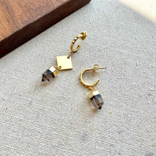 Smoky Quartz Geometric Gold-plated Ear Hoop