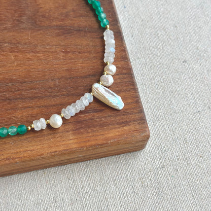 Agate And Moonstone Beaded Choker Necklace