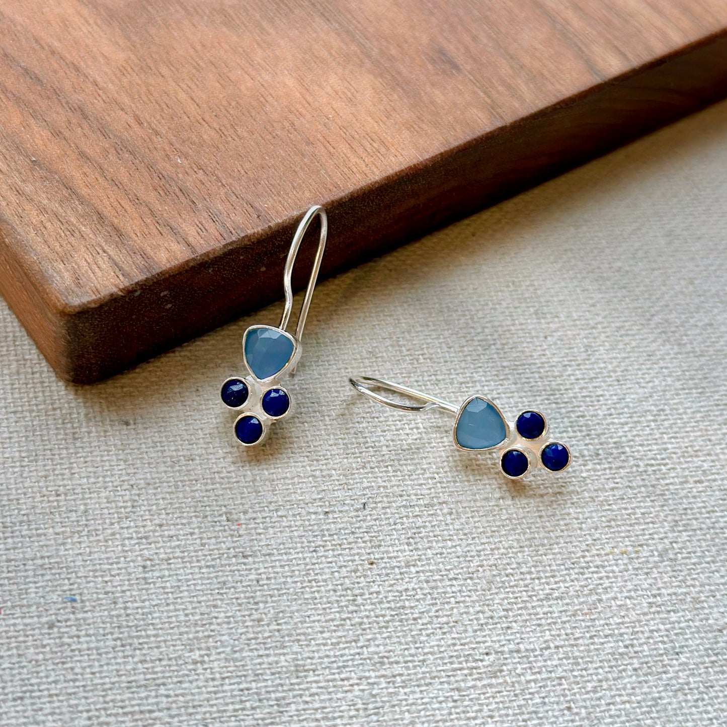 Lapis And Blue Chalcedony Sterling Silver Earring