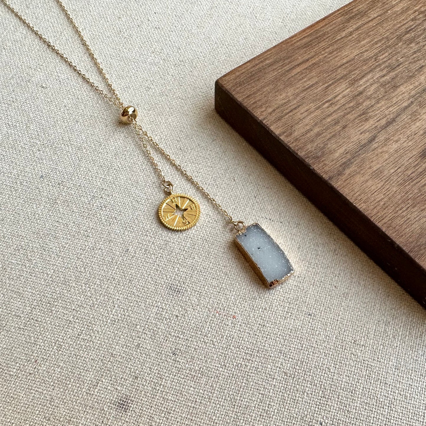 Druzy Stone Adjustable Long Gold-plated Necklace