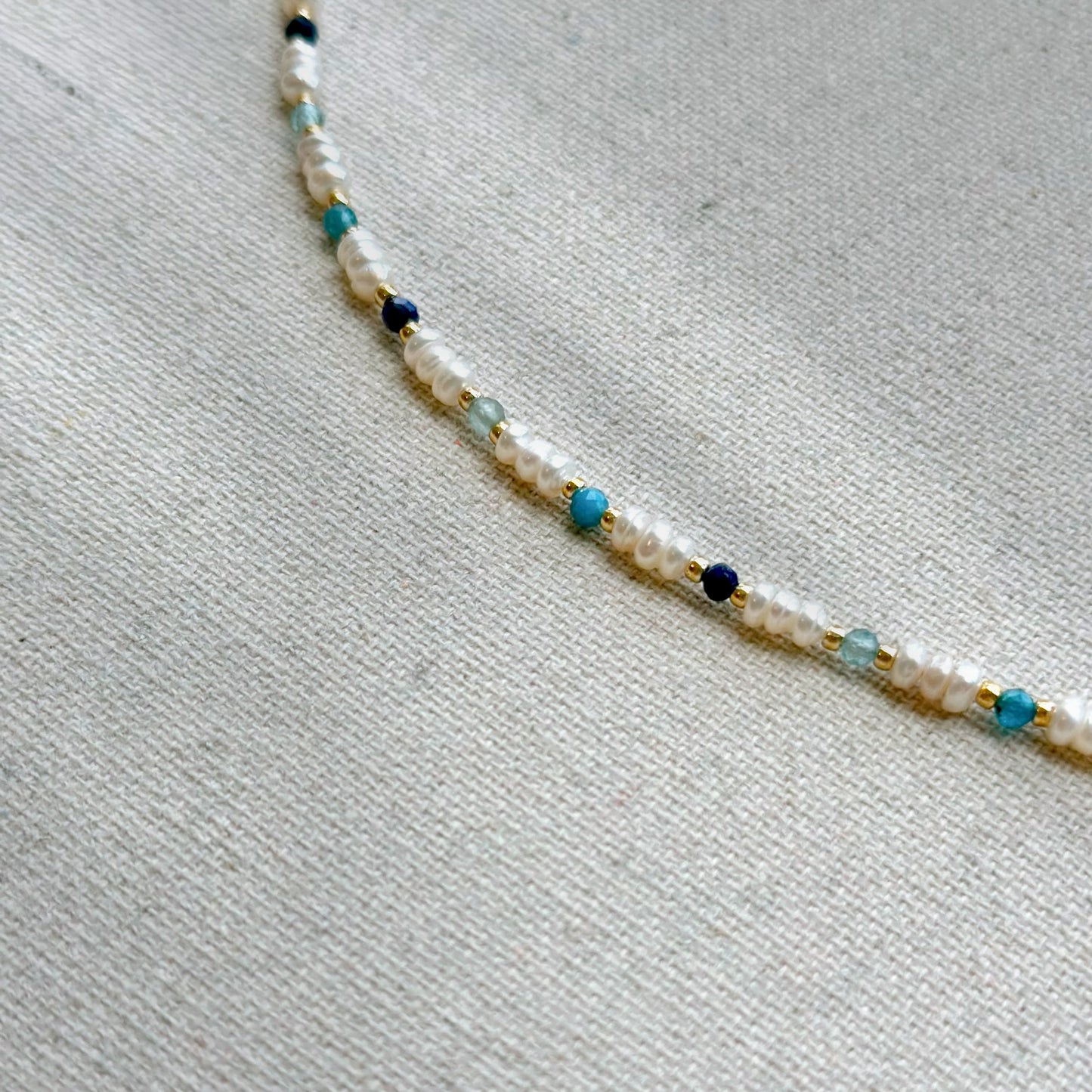 Blue Opal And Freshwater Pearl Mixed Beaded Choker Necklace