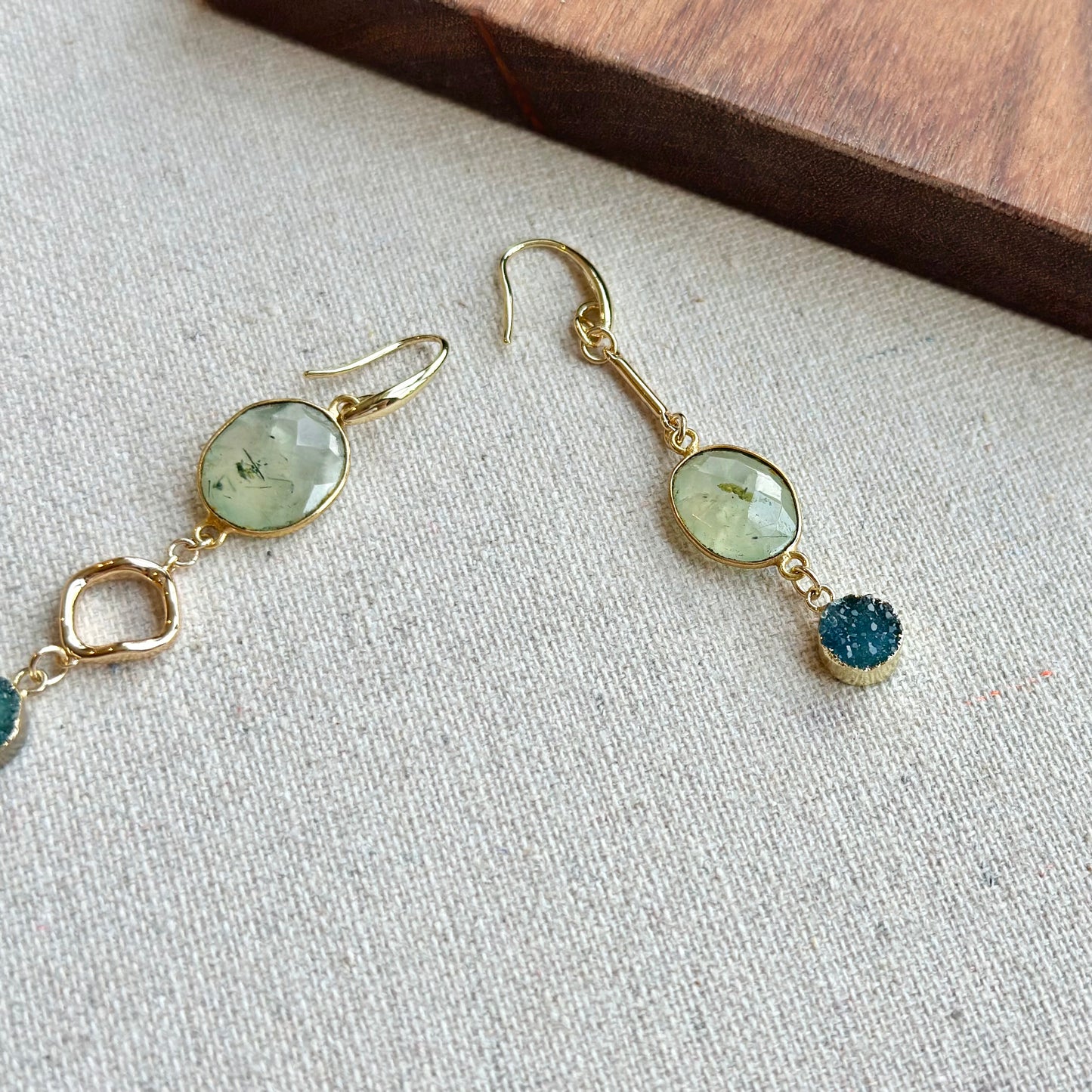 Prehnite And Druzy Stone Gold-plated Earring