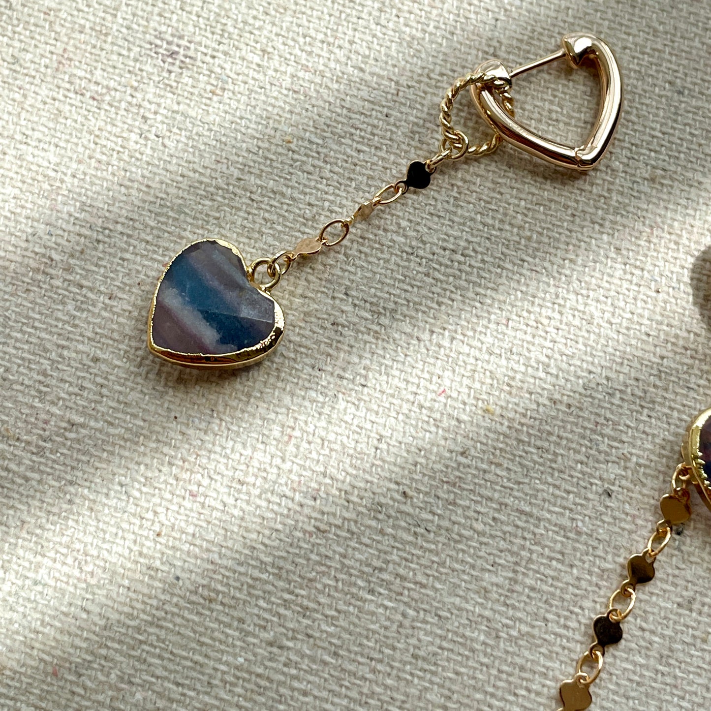 Fluorite Heart-shaped Gold-plated Two-way Ear Hoop