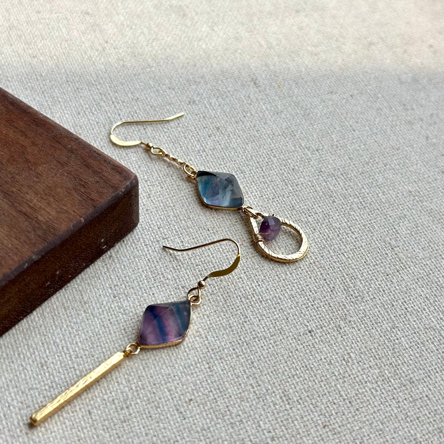 Fluorite Asymmetric Dangling Gold-plated Earring