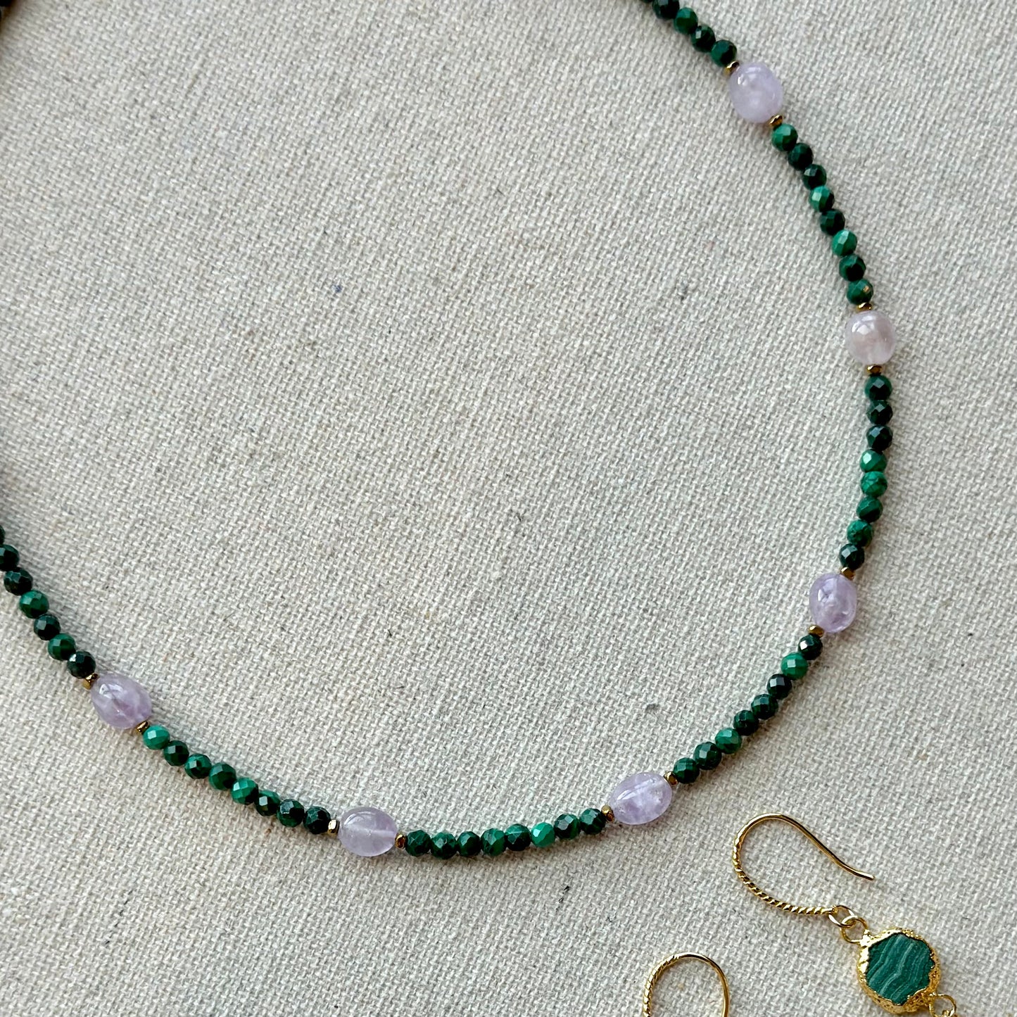 Malachite And Amethyst Beaded Choker Necklace