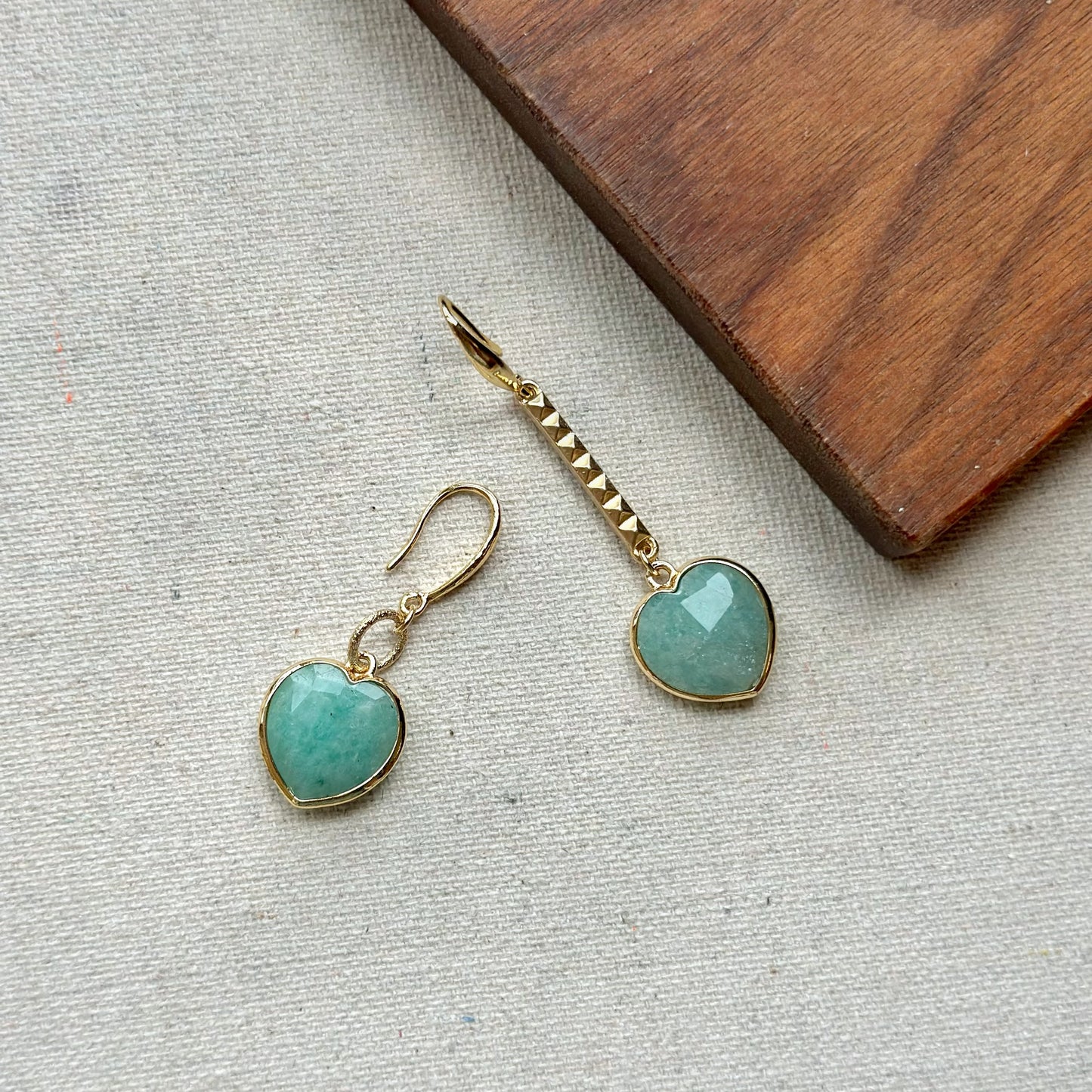 Heart-shaped Amazonite Gold-plated Earring