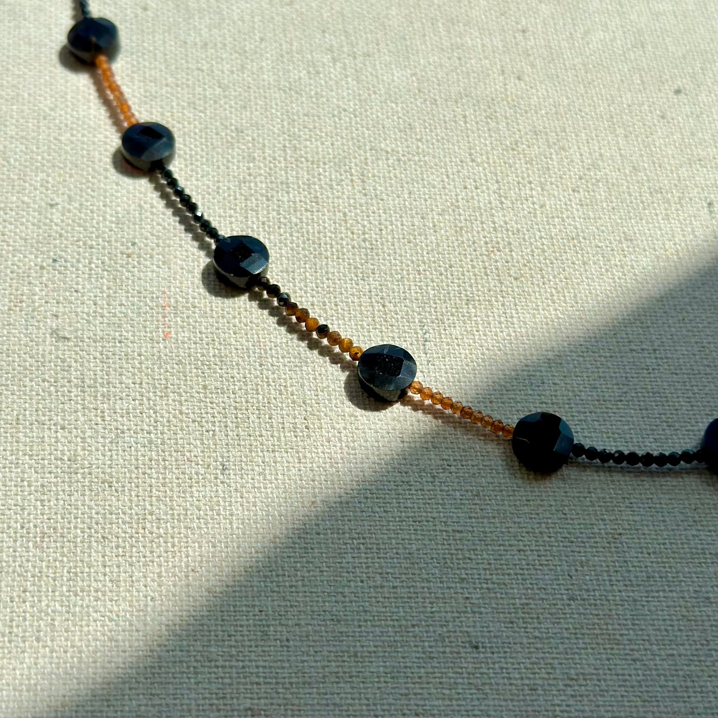 Black Onyx Mixed Tiger Eye And Carnelian Beaded Necklace