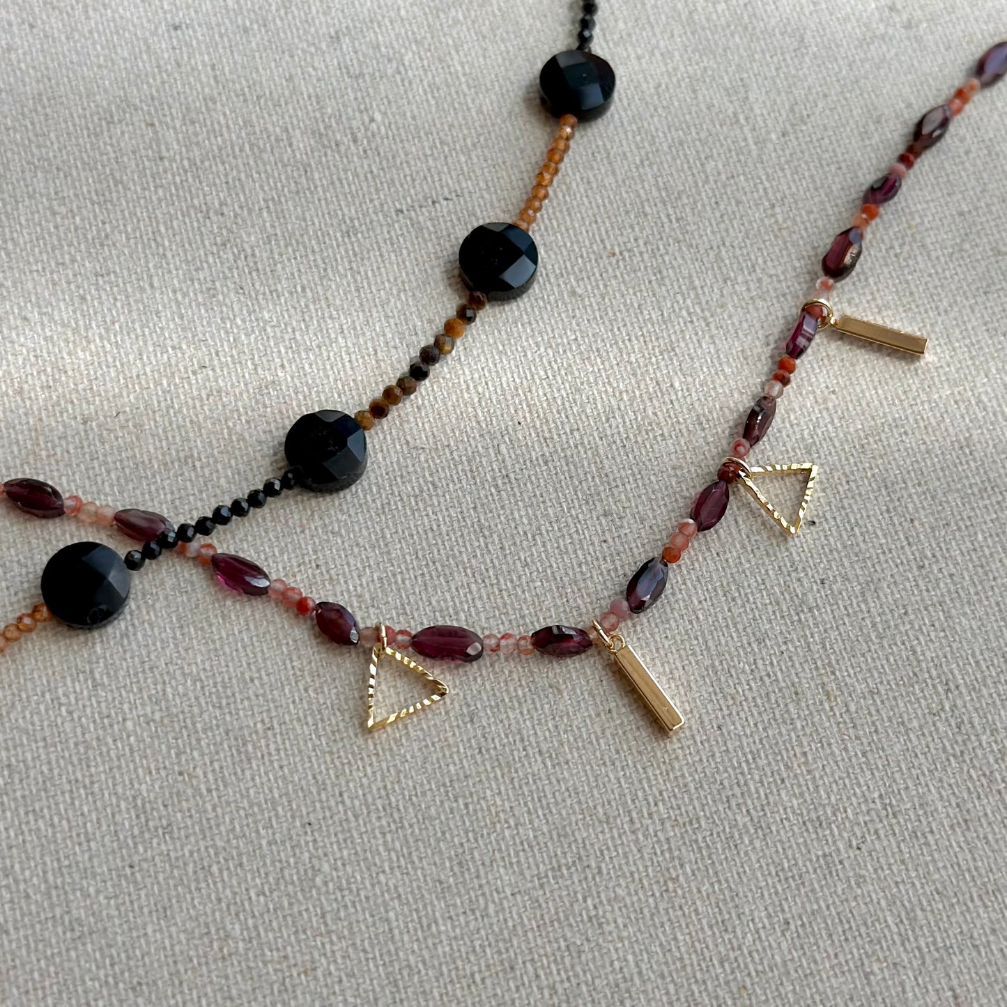 Black Onyx Mixed Tiger Eye And Carnelian Beaded Necklace