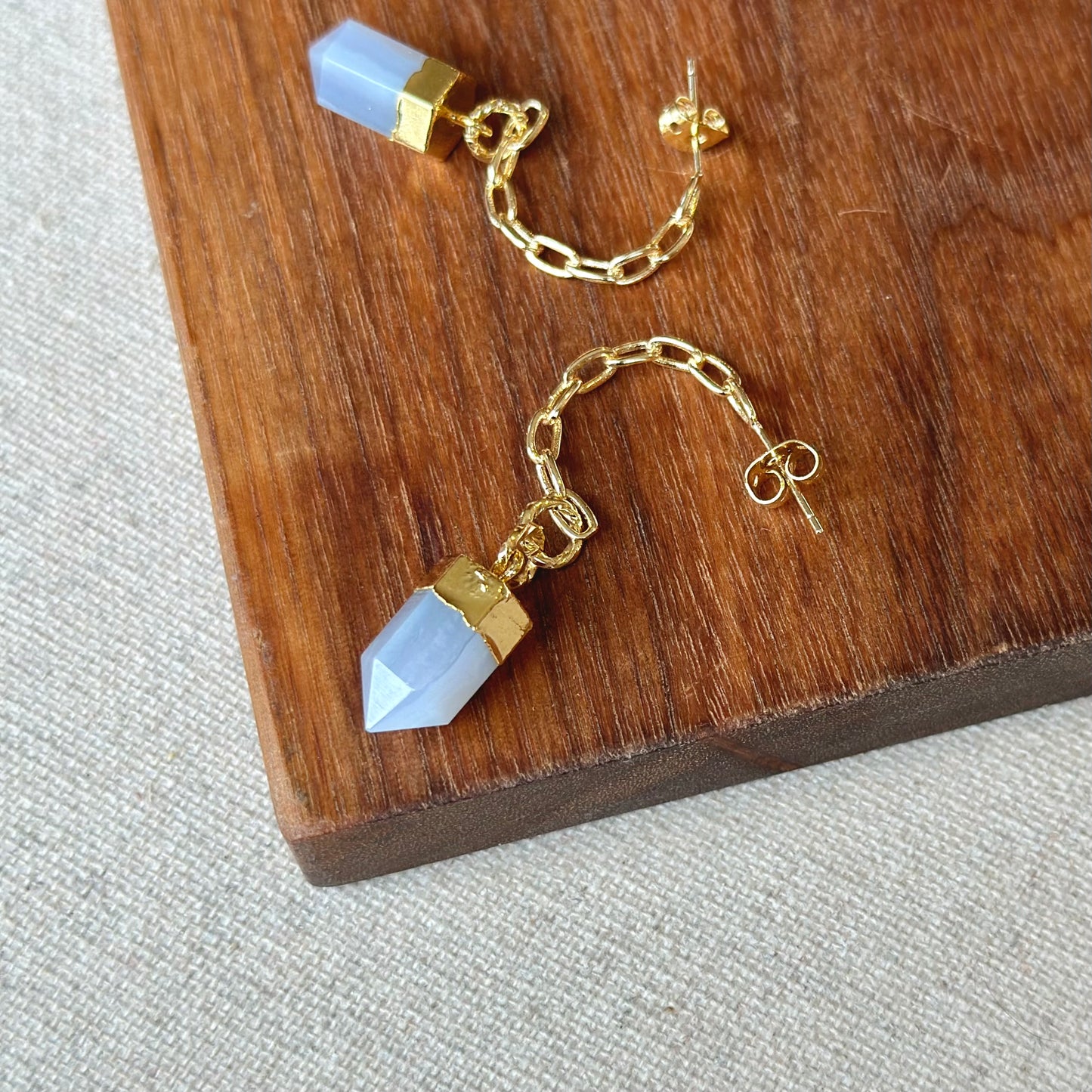 Blue Lace Agate Gold-plated Ear Hook