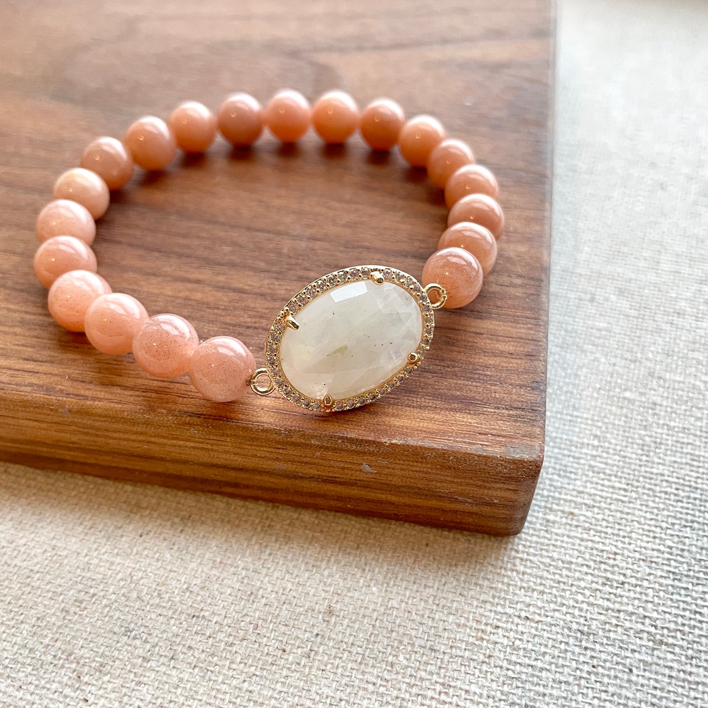 Moonstone And Sunstone Beaded Bracelet