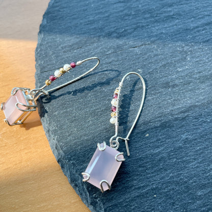 Rose Quartz Wire Wrapping Sterling Silver Earring