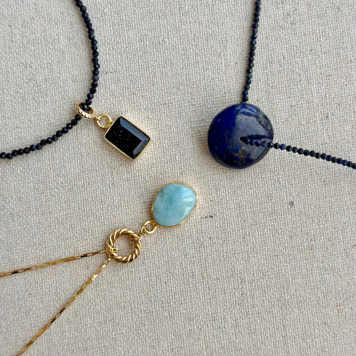 Blue Sandstone Pendant And Blue Sandstone Beaded Necklace