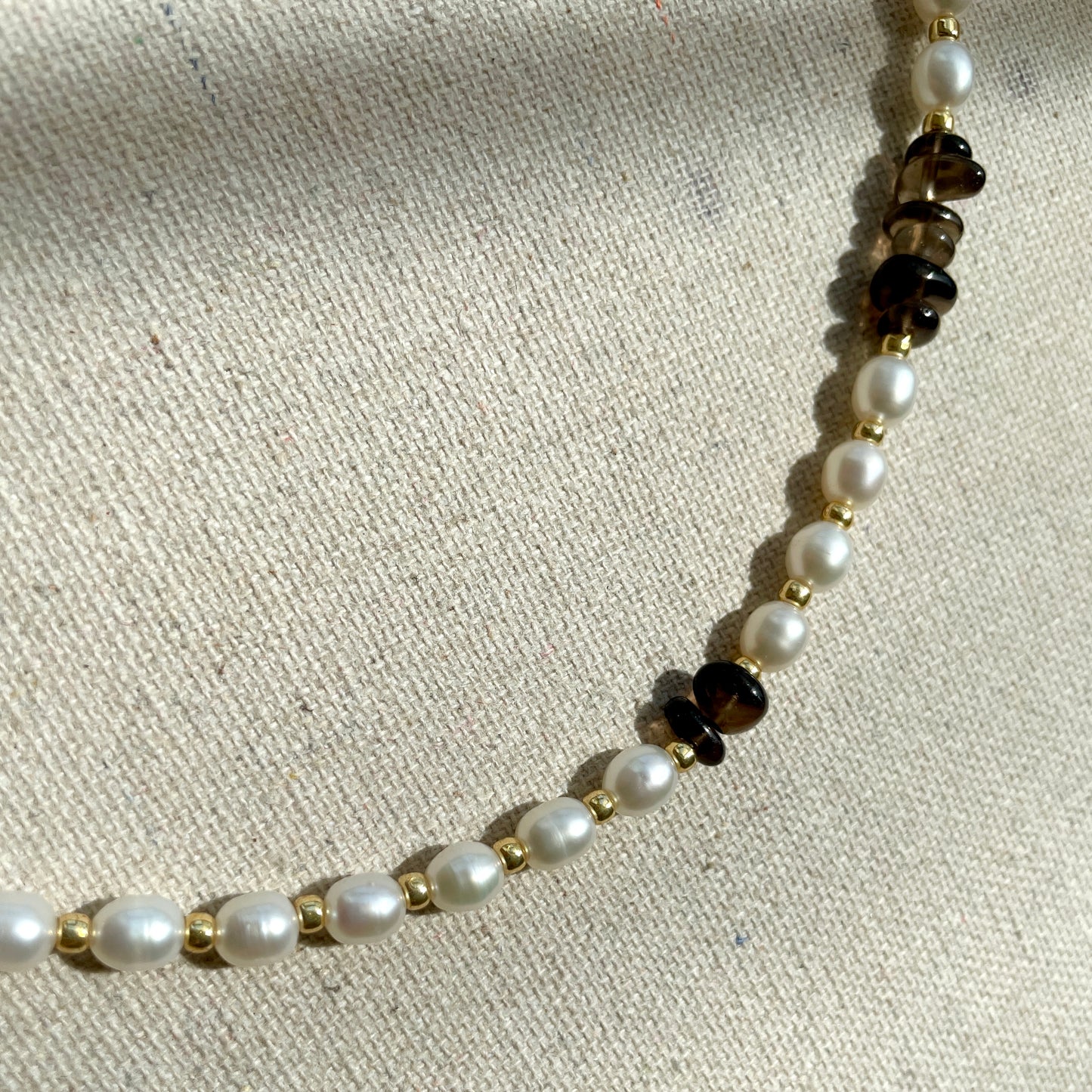 Smoky Quartz and Freshwater Pearl Beaded Choker Necklace