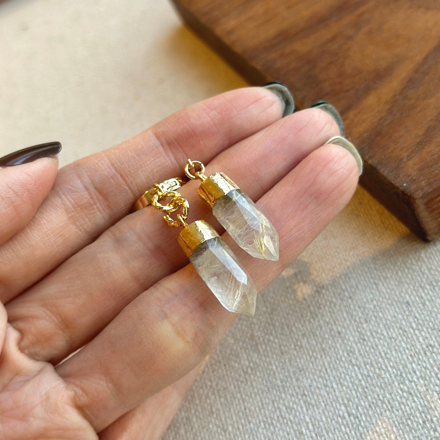 Gold Rutilated Quartz Gold-plated Sterling Silver Ear Hoop