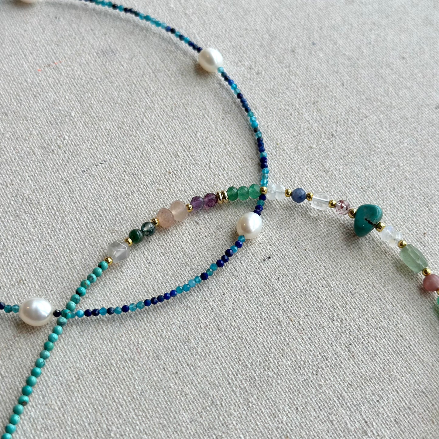 Apatite Lapis Mixed Freshwater Pearl Beaded Choker Necklace