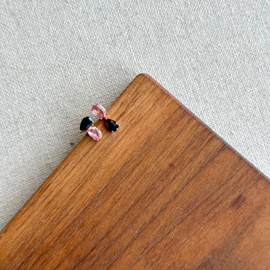 Pink Tourmaline And Sapphire Gold-plated Ear Stud