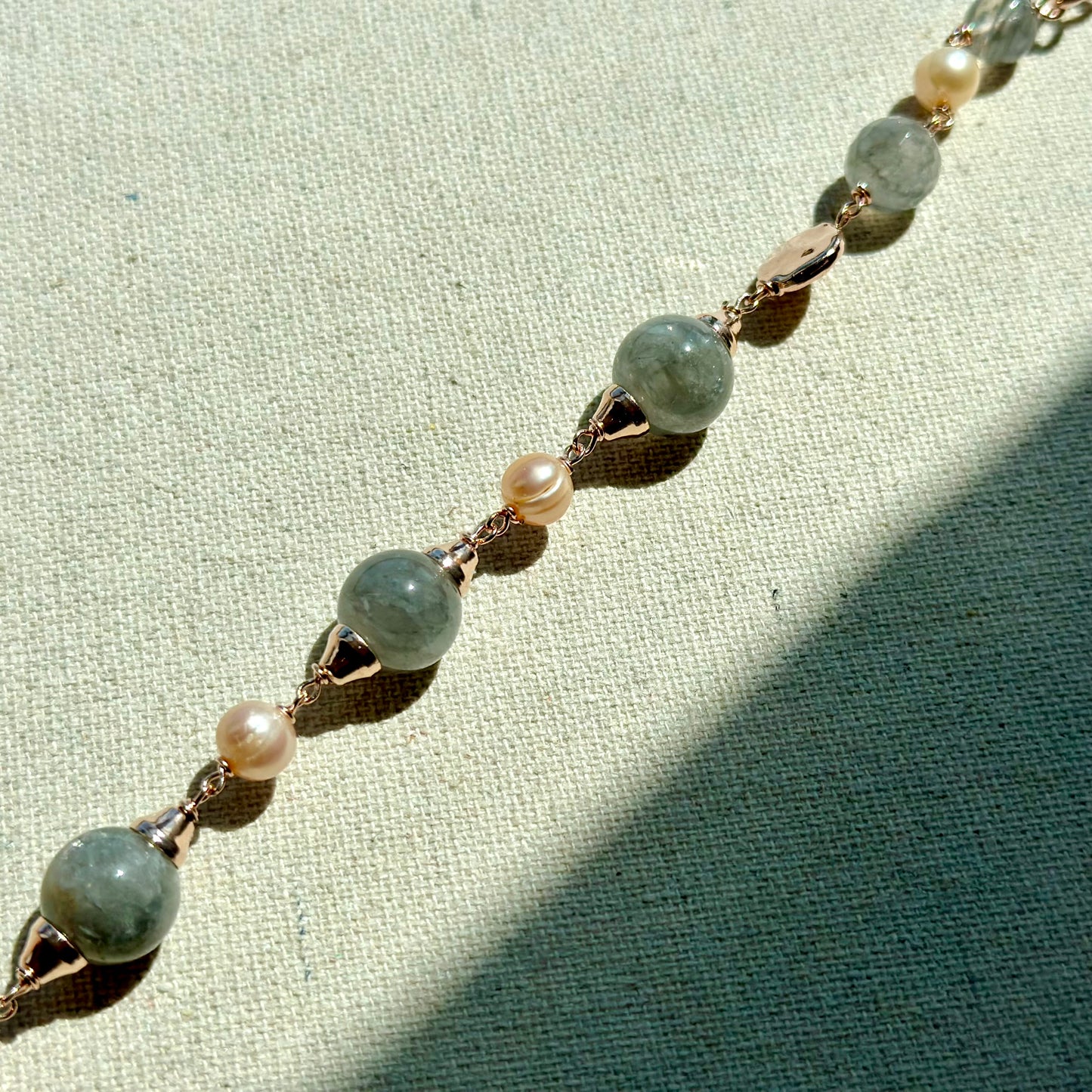 Botswana Agate And Freshwater Pearl Beaded Rose Gold-plated Italian Sterling Silver Necklace