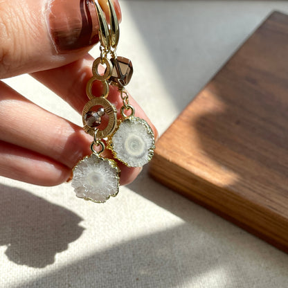 White Agate And Smoky Quartz 14k Gold-filled Wire Wrapping Earring