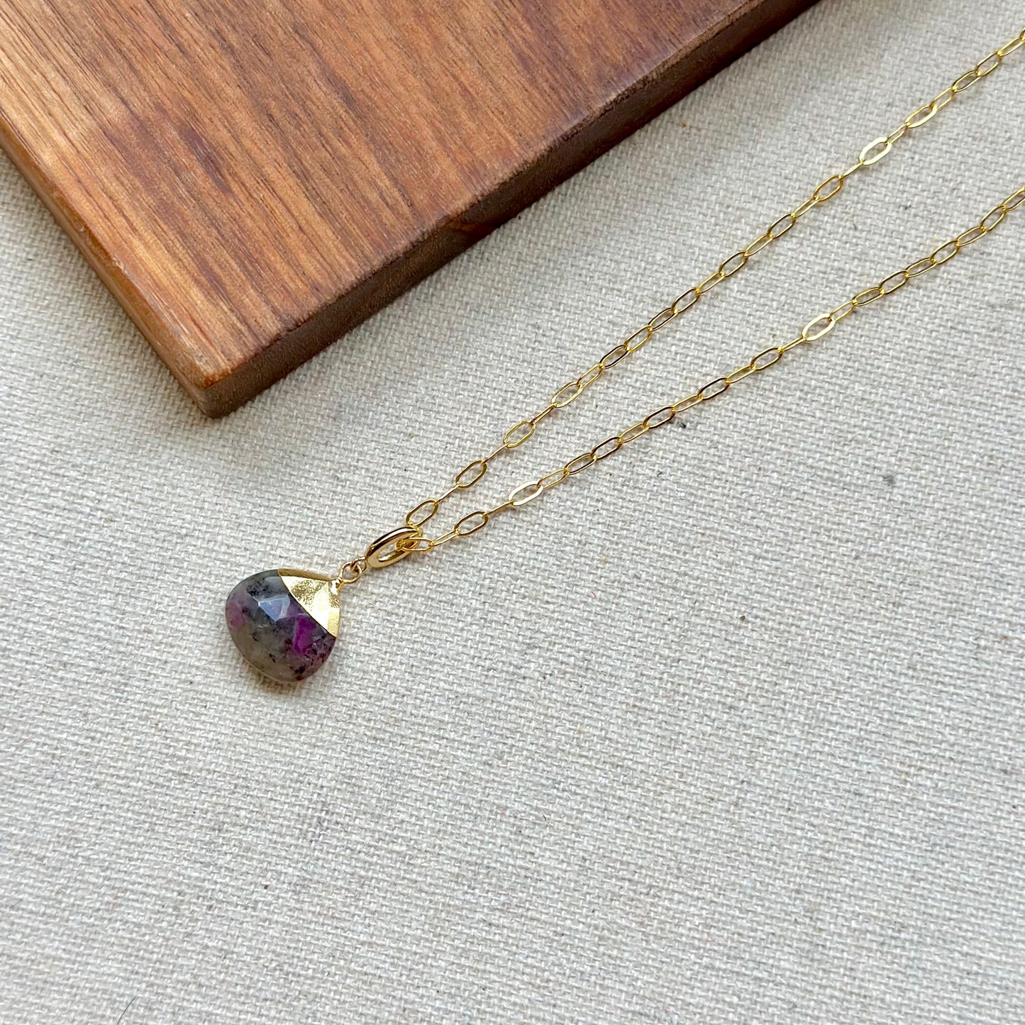 Ruby Zoisite Detachable Pendant Gold-plated Sterling Silver Necklace