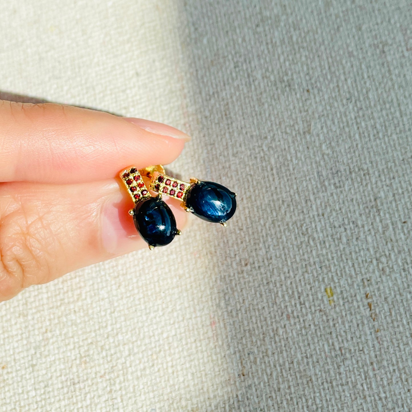 Sapphire And Garnet Gold-plated Sterling Silver Ear Stud