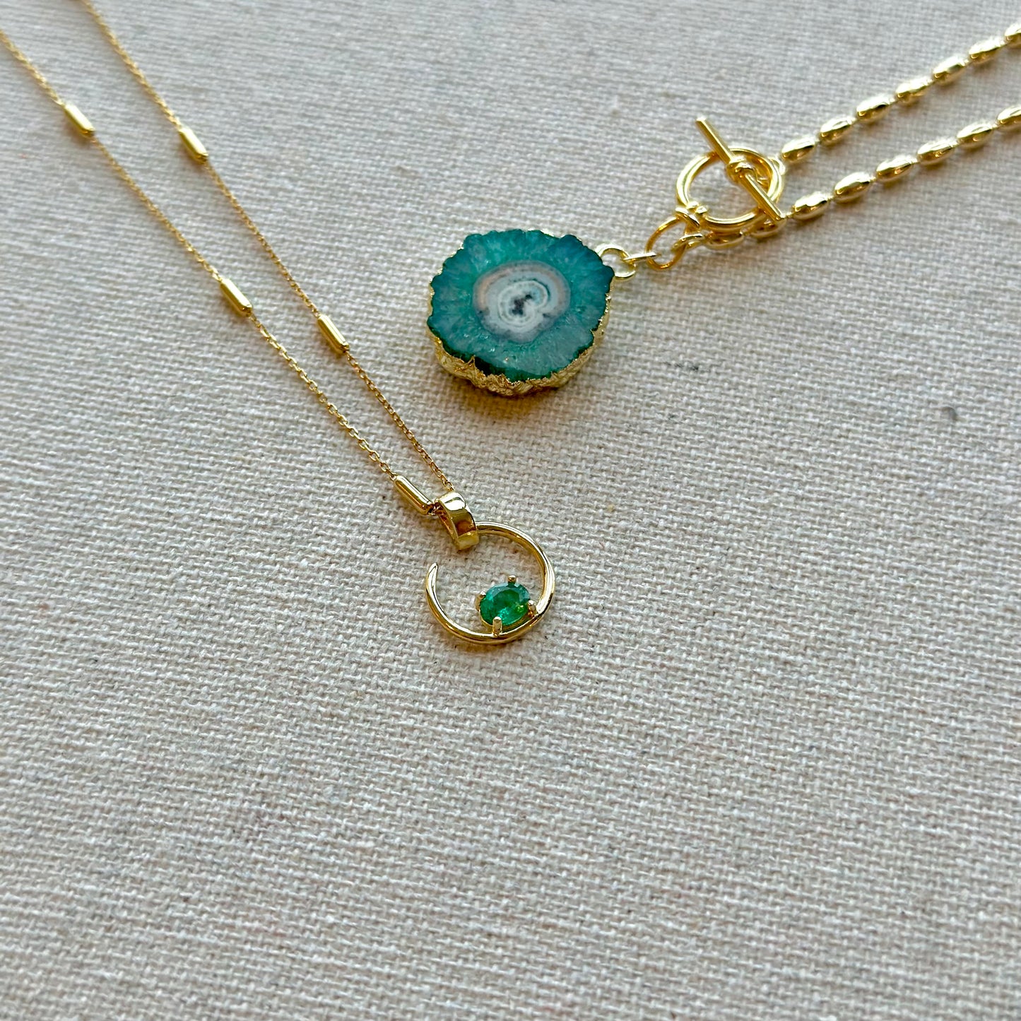 Emerald Two-way Gold-plated Sterling Silver Necklace