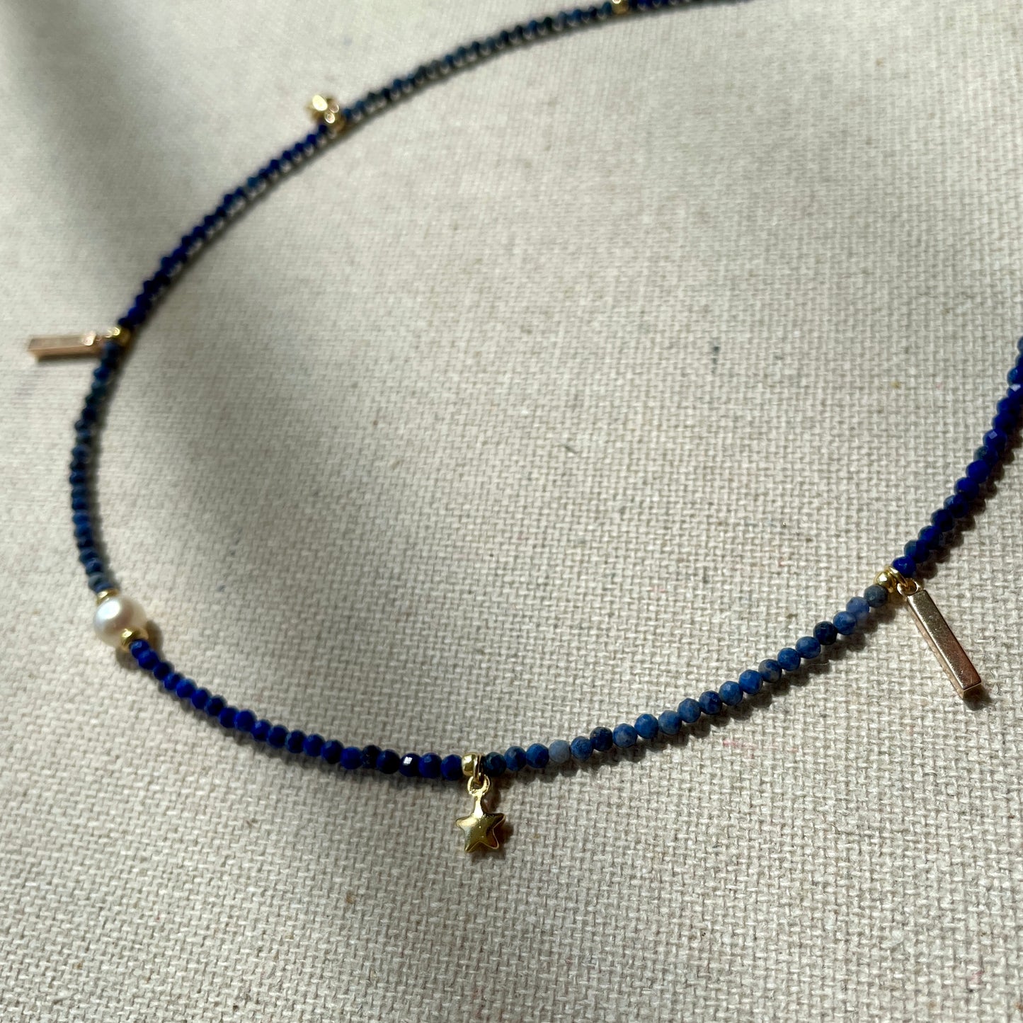 Lapis Mixed Sodalite And Freshwater Pearl Beaded Choker Necklace