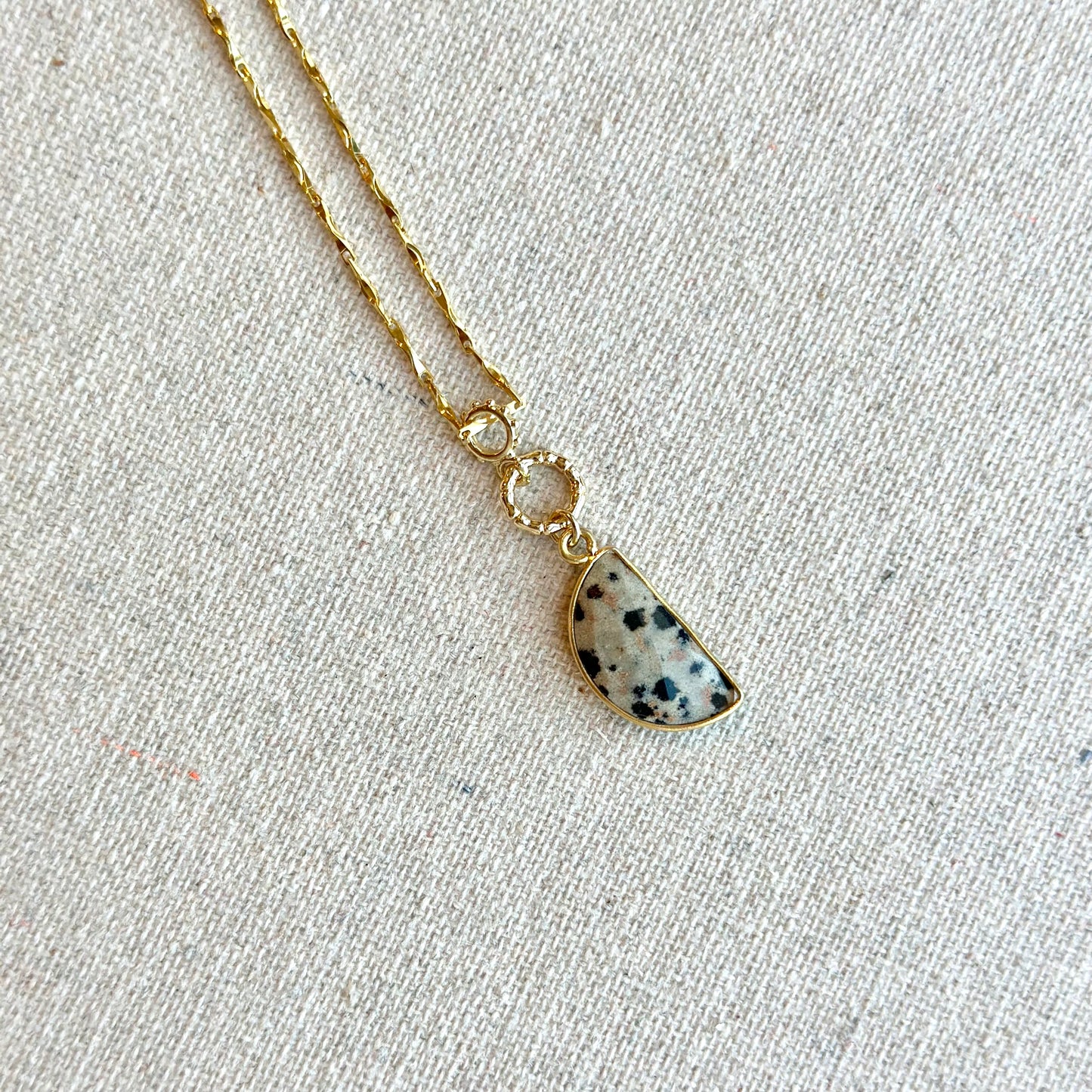 Dalmatian Jasper Half-shaped Two-way Gold-plated Sterling Silver Necklace