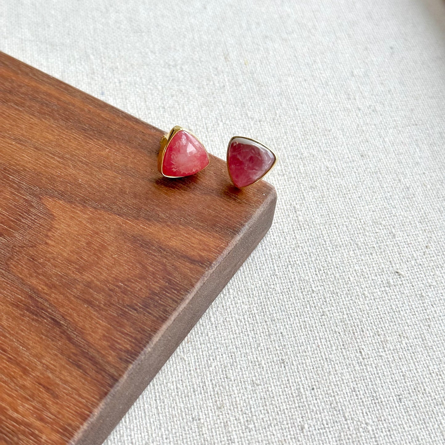 Pink Rhodochrosite Gold-plated Sterling Silver Ear Stud