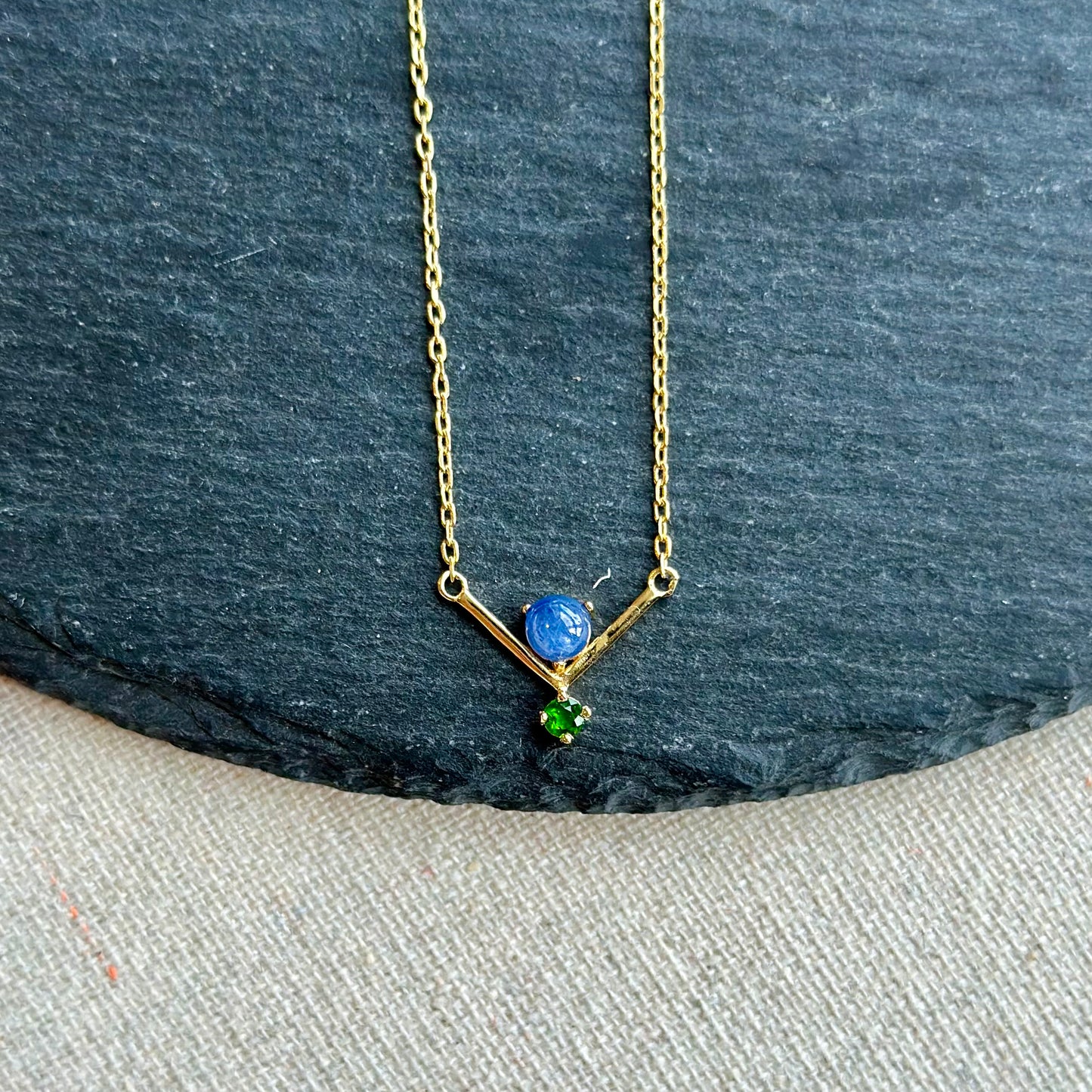 Sapphire And Diopside V-shaped Gold-plated Sterling Silver Necklace