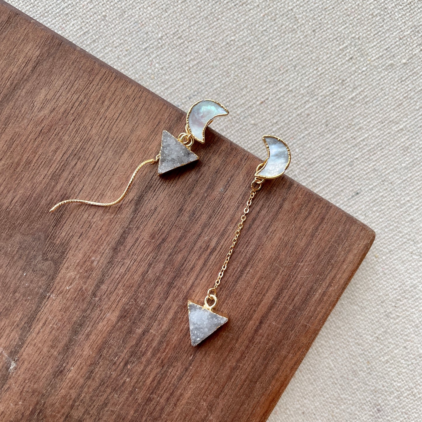 Mother Of Pearl And Druzy Stone Two-way Earring