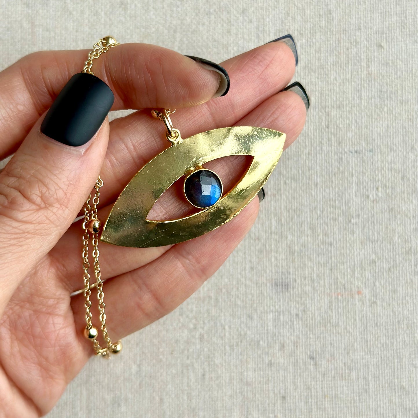 Labradorite In Eye Long Gold-plated Necklace