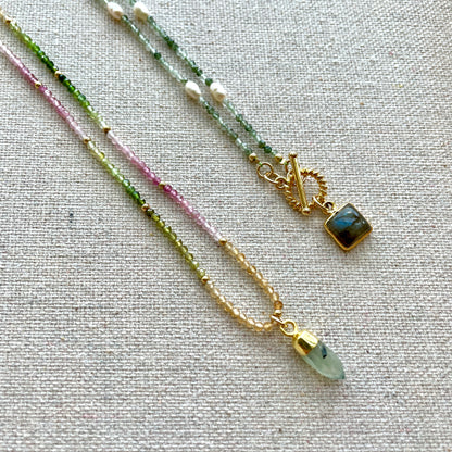 Prehnite And Tourmaline Beaded Necklace