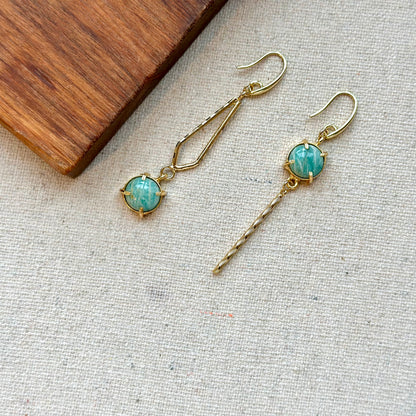 Amazonite Asymmetric Gold-plated Earring