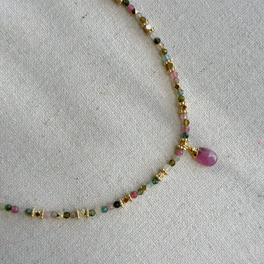 Tourmaline Mixed Beaded And Pink Tourmaline Necklace