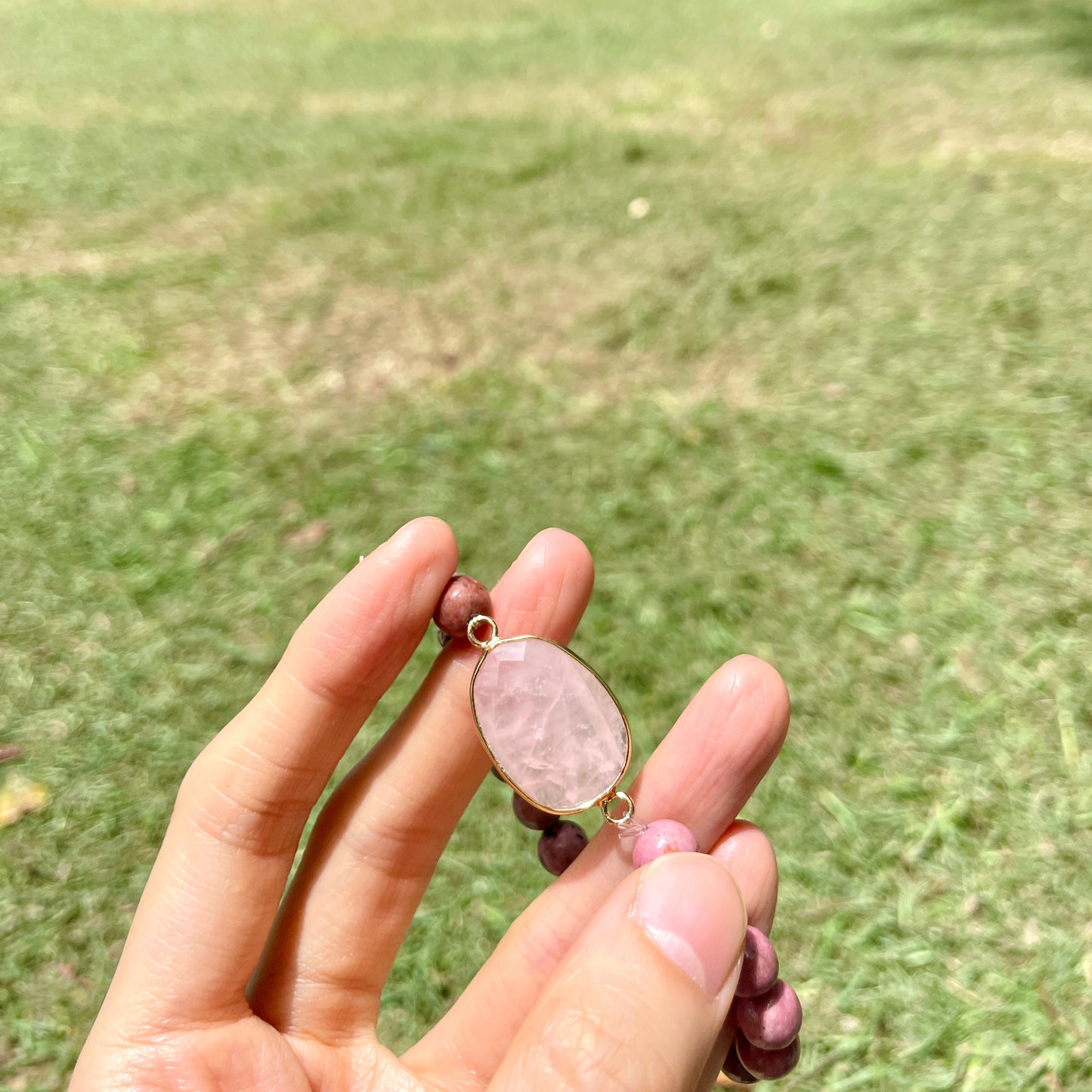 Rose Quartz And Rhodonite Beaded Bracelet