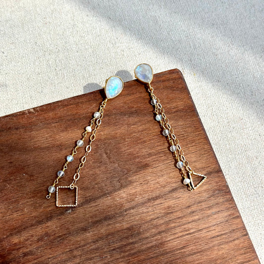 Moonstone Stud Dangling Gold-plated Earring