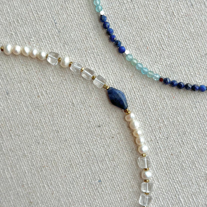 Apatite And Lapis Beaded Choker Necklace