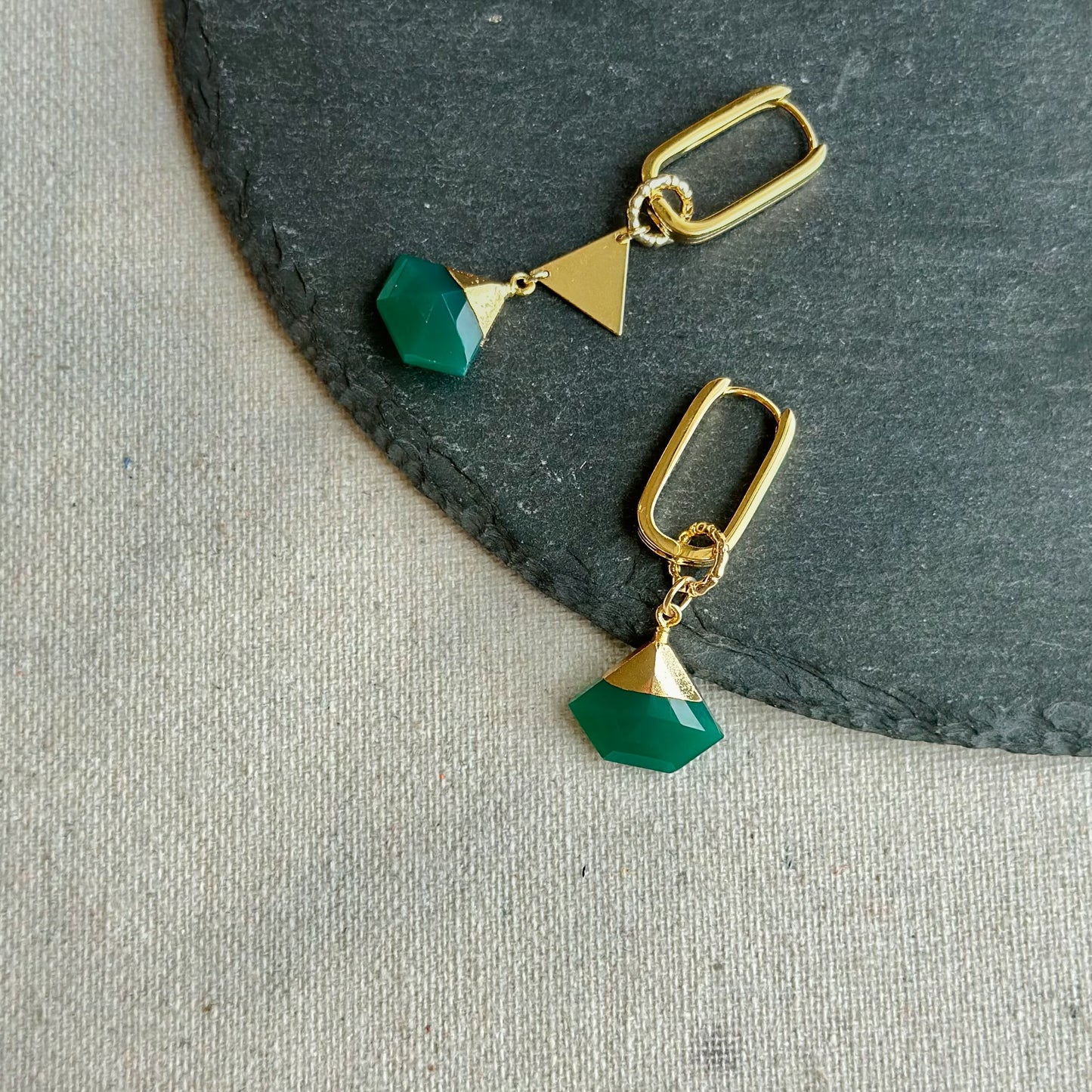 Green Onyx Geometric Two-way Gold-plated Sterling Silver Ear Hoop