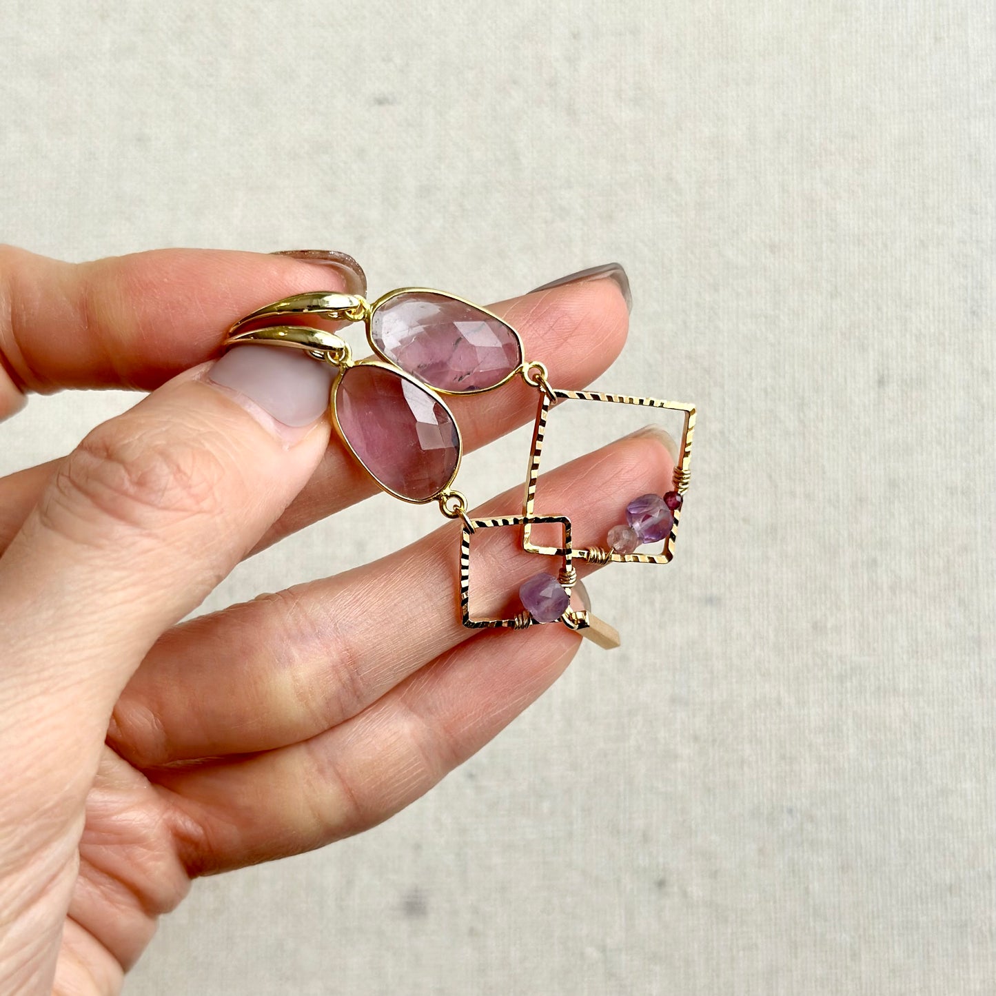 Ametrine Wire Wrapping Mixed Stones Gold-plated Earring