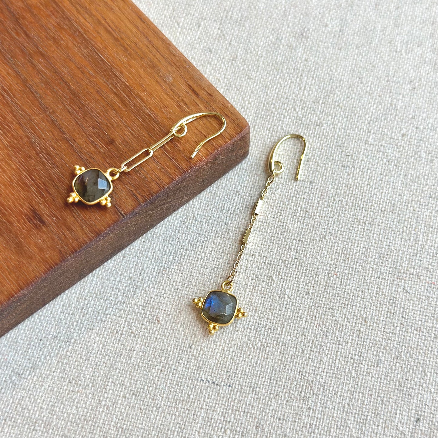 Labradorite Asymmetric Dangling Gold-plated Earring