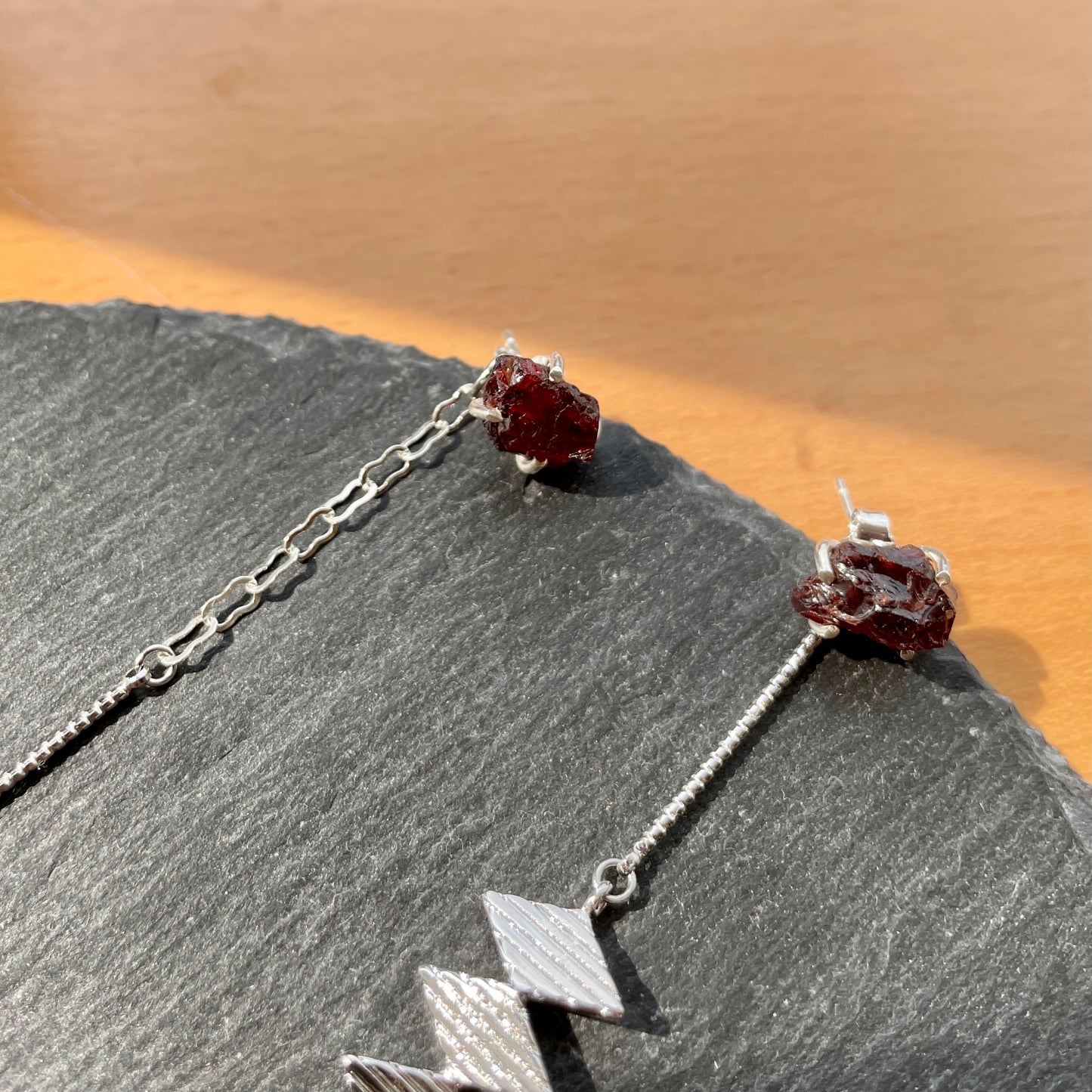 Garnet Raw Stone Two-way Dangling Earring