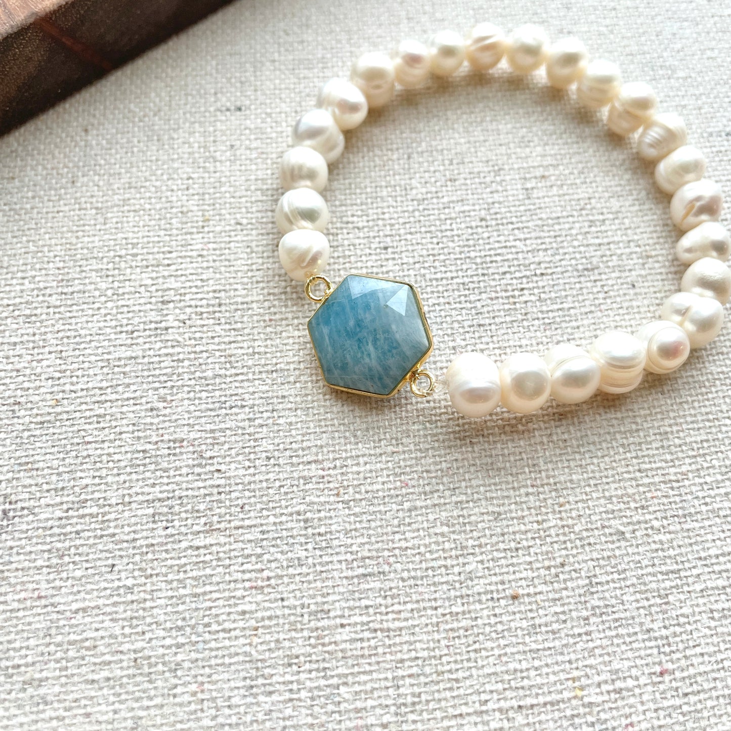 Aquamarine And Freshwater Pearl Beaded Bracelet