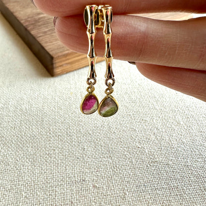 Watermelon Tourmaline Drop Gold-plated Earring