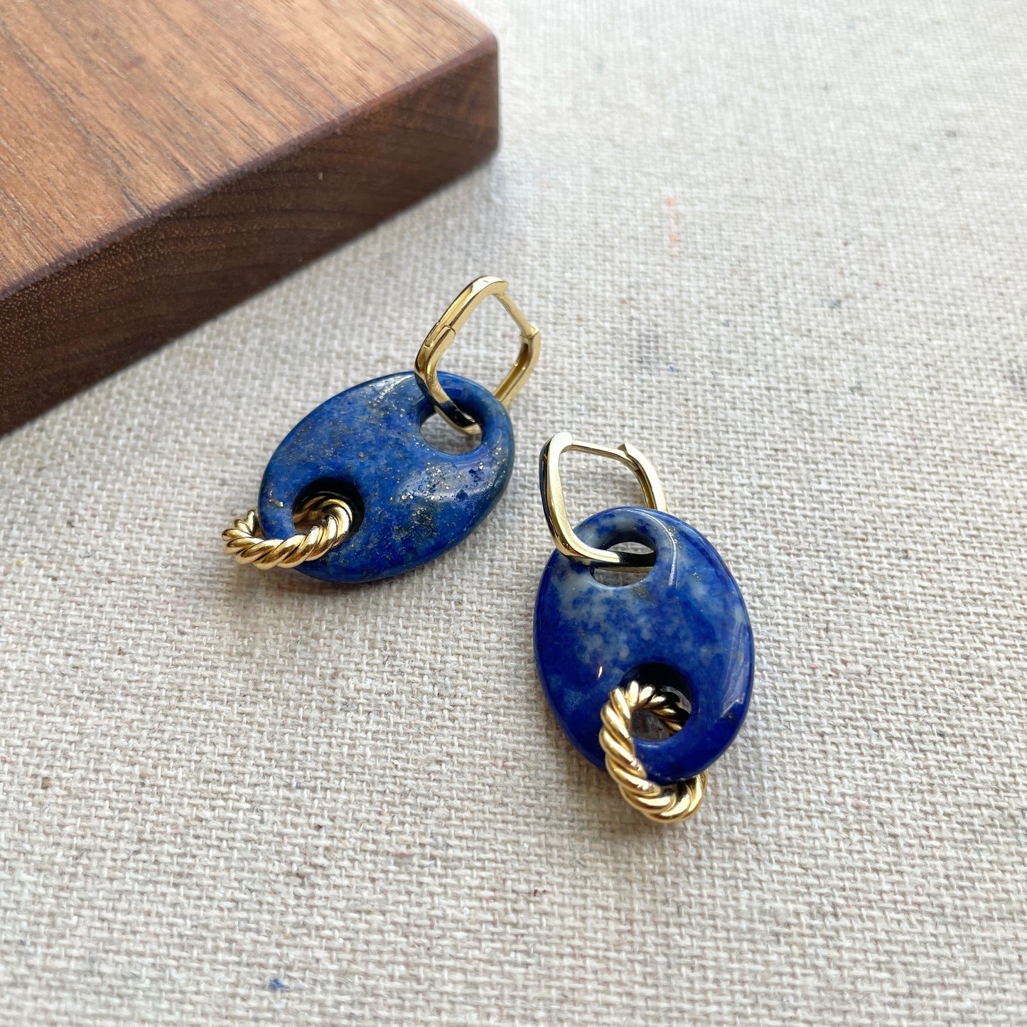 Lapis Two-way Gold-plated Ear Hoop