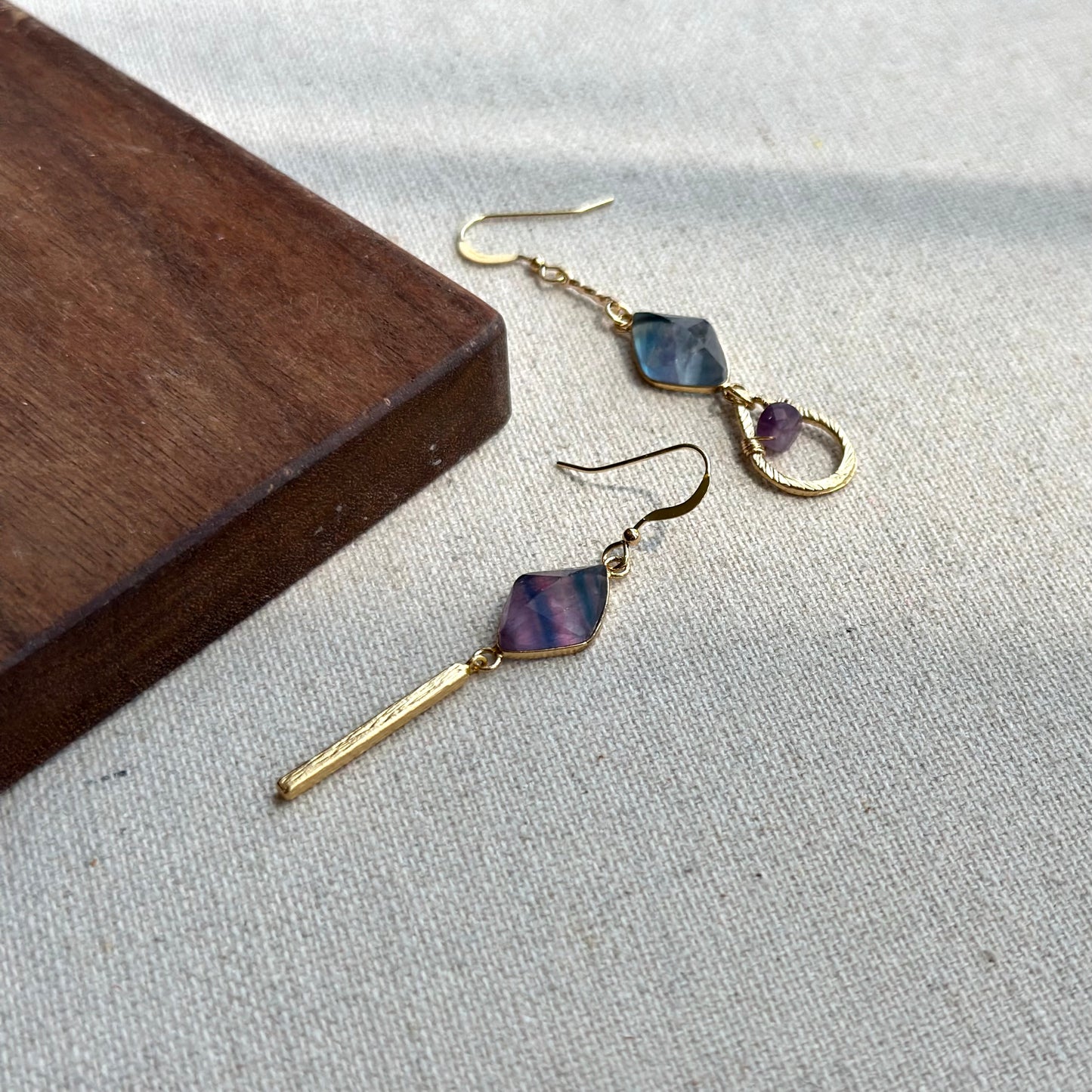 Fluorite Asymmetric Dangling Gold-plated Earring