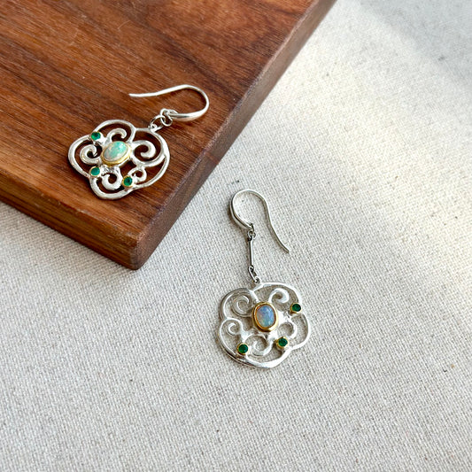 Opal And Green Onyx Oriental Sterling Silver Earring