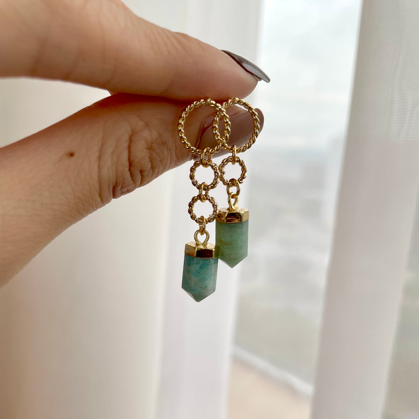 Amazonite Twisted Gold-plated Earring